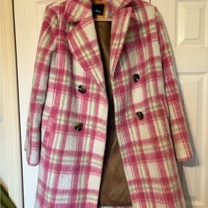 Sam Edelman Pink and Cream Plaid Teddy Jacket